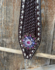 Dark Oil Buckstitch One Ear Headstall & Breastcollar - Pink