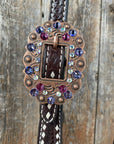 Dark Oil Buckstitch One Ear Headstall & Breastcollar - Pink