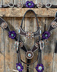 Dark Oil Purple Skull Browband - Breastcollar - Witherstrap Set