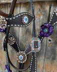 Dark Oil Purple Skull Browband - Breastcollar - Witherstrap Set