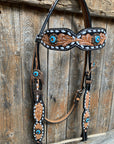 Classic Turquoise and Topaz Browband / One Ear Tack Set