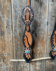 Two Tone Leaf Floral Turquoise One Ear & Breastcollar Tack Set