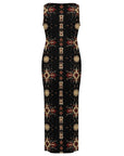 Black and Tan Aztec Bodycon Side Slit Western Maxi Dress