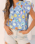 Floral Flutter Sleeve V-Neck Top