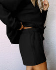 Adalyn Textured Long Sleeve Top and Drawstring Shorts Set