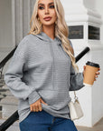 Ariel Quilted Kangaroo Pocket Drawstring Hoodie