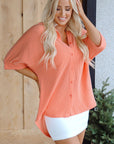 Mylah Corded Half Sleeve Button Up Loose Shirt