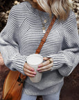 Stripe Ribbed Knit Boat Neck Sweater