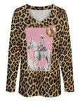 Baha Ranch Retro Pop Western Leopard Cowgirl Long Sleeve Top