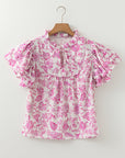Floral Ruffle Sleeve V-Neck Blouse