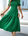 Smocked Short Sleeve Midi Dress