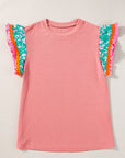 Floral Ric-Rac Contrast Short Sleeve Top