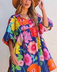 Iyla Floral Split Neck Babydoll Dress