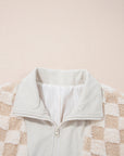 Checker Sherpa Corduroy Patchwork Zip-Up Jacket