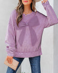 Solid Bow Patchwork Mineral Wash Sweatshirt