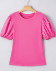 Ribbed Pearl Beaded Puff Sleeve Top