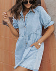 Kimber Ruffled Short Sleeve Buttoned Denim Dress