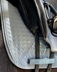European Cotton Dressage Saddle Pad - Light Blue with Crystals & Light Blue/Silver Twisted Rope Trim