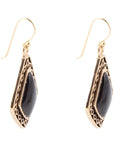 Diamond Black Onyx Stone Golden Drop Earrings