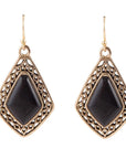 Diamond Black Onyx Stone Golden Drop Earrings