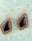 Diamond Black Onyx Stone Golden Drop Earrings