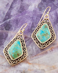 Dimond Blue Turquoise Stone Golden Drop Earrings