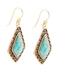 Dimond Blue Turquoise Stone Golden Drop Earrings