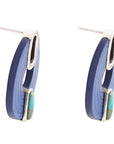 Discus Blue Turquoise and Leather Sterling Silver Earrings