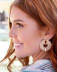 Discus Mother of Pearl Leather Earrings