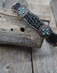 DC3 -Black Leather Dog Collar Conchos 10"-22" W138S