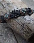 DC3 -Black Leather Dog Collar Conchos 10"-22" W138S