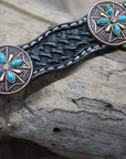 DC3 -Black Leather Dog Collar Conchos 10"-22" W138S