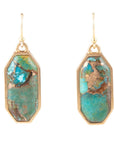 Dolce Teal Blue Turquoise Matrix Golden Drop Earrings