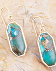 Dolce Teal Blue Turquoise Matrix Golden Drop Earrings