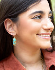 Dolce Teal Blue Turquoise Matrix Golden Drop Earrings