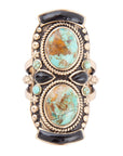 Double Up Blue Turquoise and Black Onyx Golden Ring