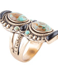 Double Up Blue Turquoise and Black Onyx Golden Ring