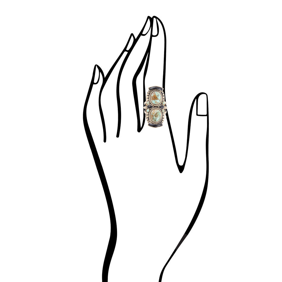 Double Up Blue Turquoise and Black Onyx Golden Ring