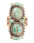 Double Up Blue Turquoise Golden Shield Ring