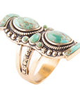 Double Up Blue Turquoise Golden Shield Ring