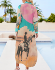 Baha Ranch Retro Pop Western Button Up Shirt Dress Duster