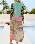 Baha Ranch Retro Pop Western Leopard Desert Shirt Dress Duster