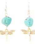 Dragonfly Blue Magnesite Golden Drop Earrings