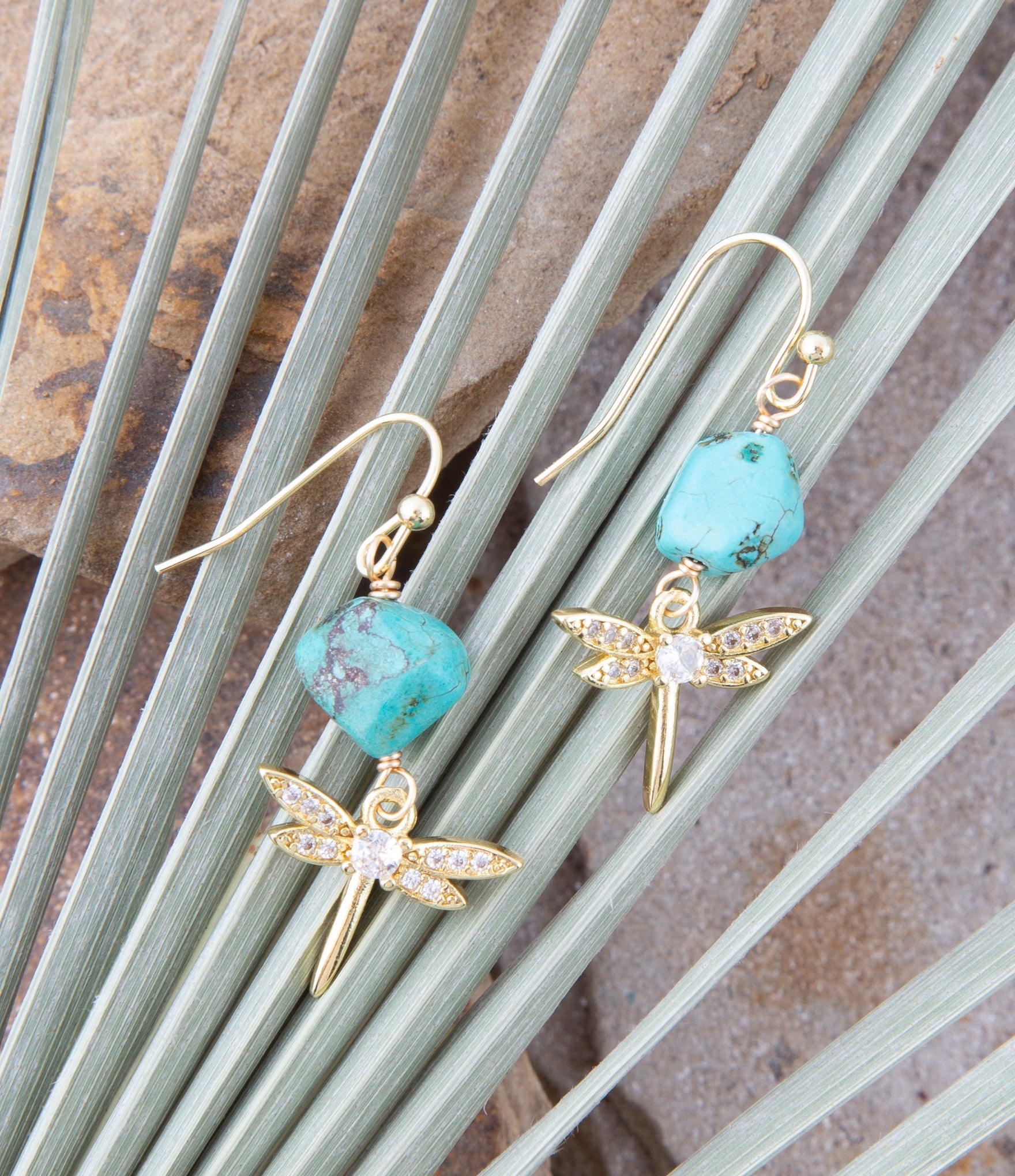 Dragonfly Blue Magnesite Golden Drop Earrings – Everest Ranch