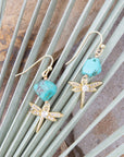 Dragonfly Blue Magnesite Golden Drop Earrings