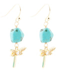 Dragonfly Blue Magnesite Golden Drop Earrings
