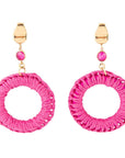 Dreams Pink Magenta Agate Woven Ring Golden Earrings