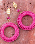 Dreams Pink Magenta Agate Woven Ring Golden Earrings