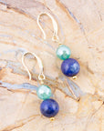 Dreamy Blue Lapis Green Golden Drop Earrings