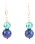 Dreamy Blue Lapis Green Golden Drop Earrings